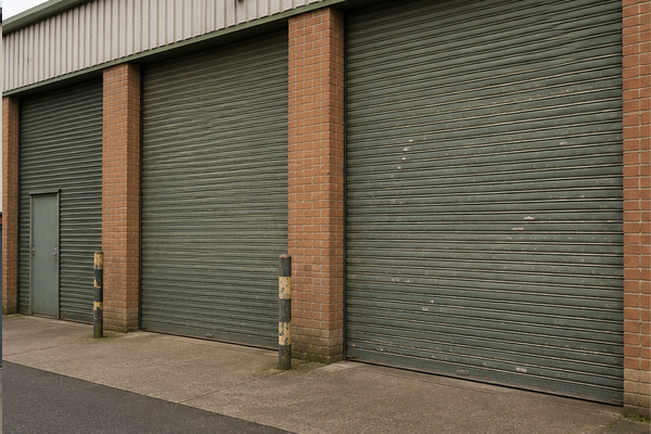 Weathered roller shutter door before preparation and painting in Daventry