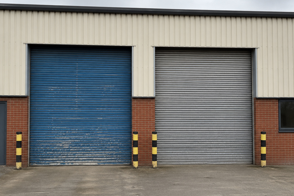 Steel roller shutter door before painting in Daventry