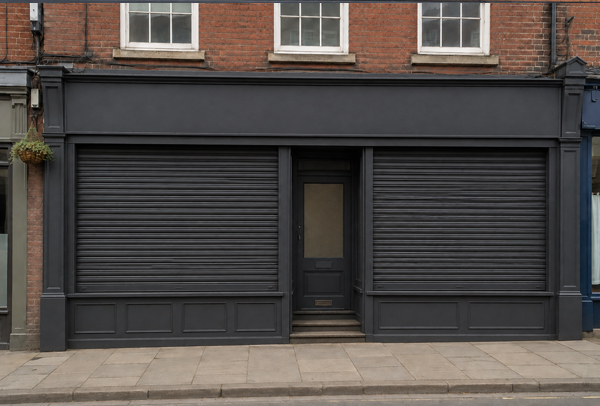 Shop roller shutter after painting in Daventry