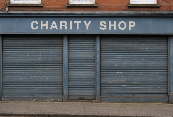 Retail security shutter before repainting in Sandy