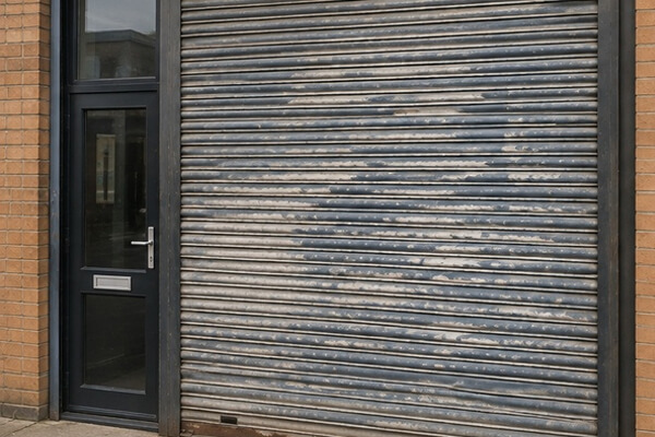 Commercial shutter before being matched to the frontage in Hitchin
