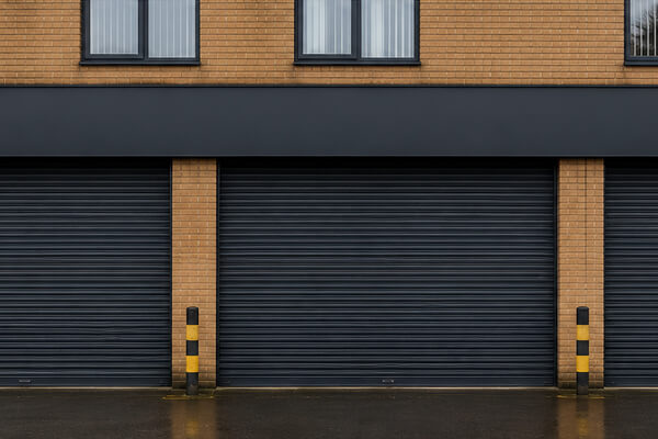 Commercial property shutter door after maintenance painting in Flitwick