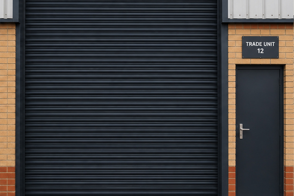 Trade unit roller shutter door after painting in Flitwick
