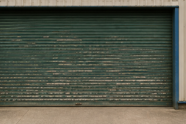 Workshop roller shutter door before painting in Flitwick