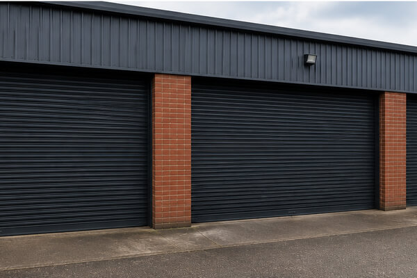 Commercial elevation after roller shutter door repainting in Wolverton