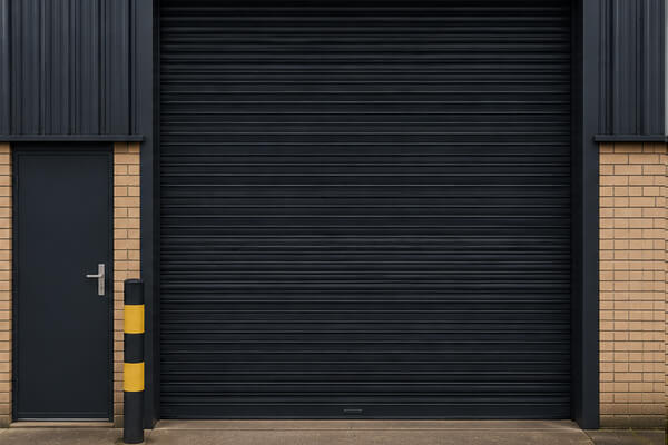 Commercial unit shutter door repainted for a new tenant in Wolverton