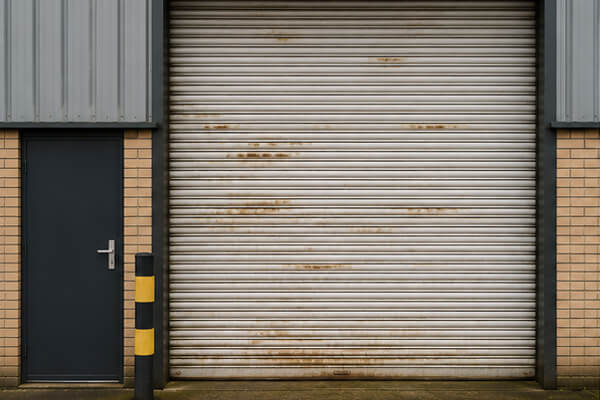Commercial unit shutter door before new tenant repainting in Wolverton