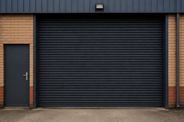 Roller shutter door after commercial repainting in Wolverton
