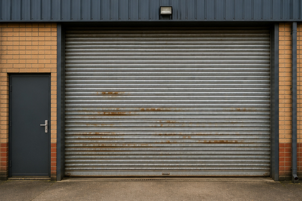 Roller shutter door before commercial transformation in Wolverton