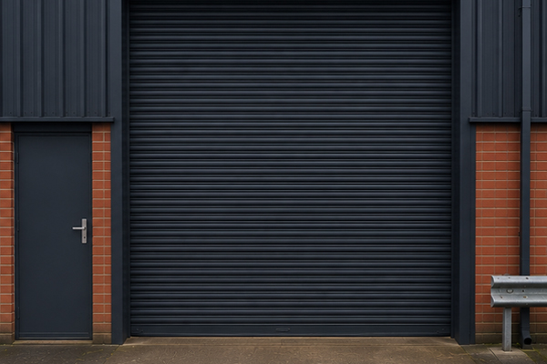 Roller shutter door coordinated with commercial cladding in Wolverton